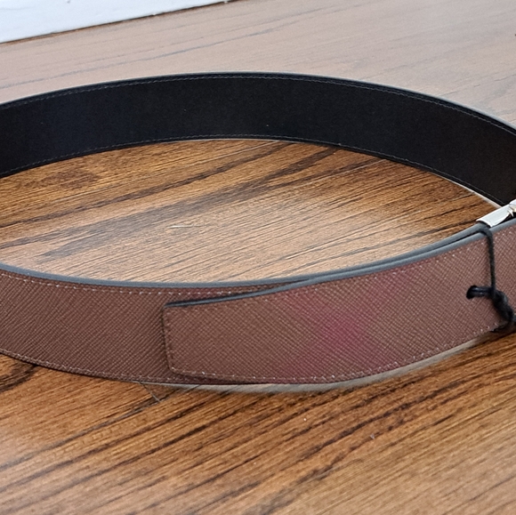 BURBERRY Brown / Black LOUIS 35mm Check Leather REVERSIBLE Belt  Size 80 - Picture 4 of 7